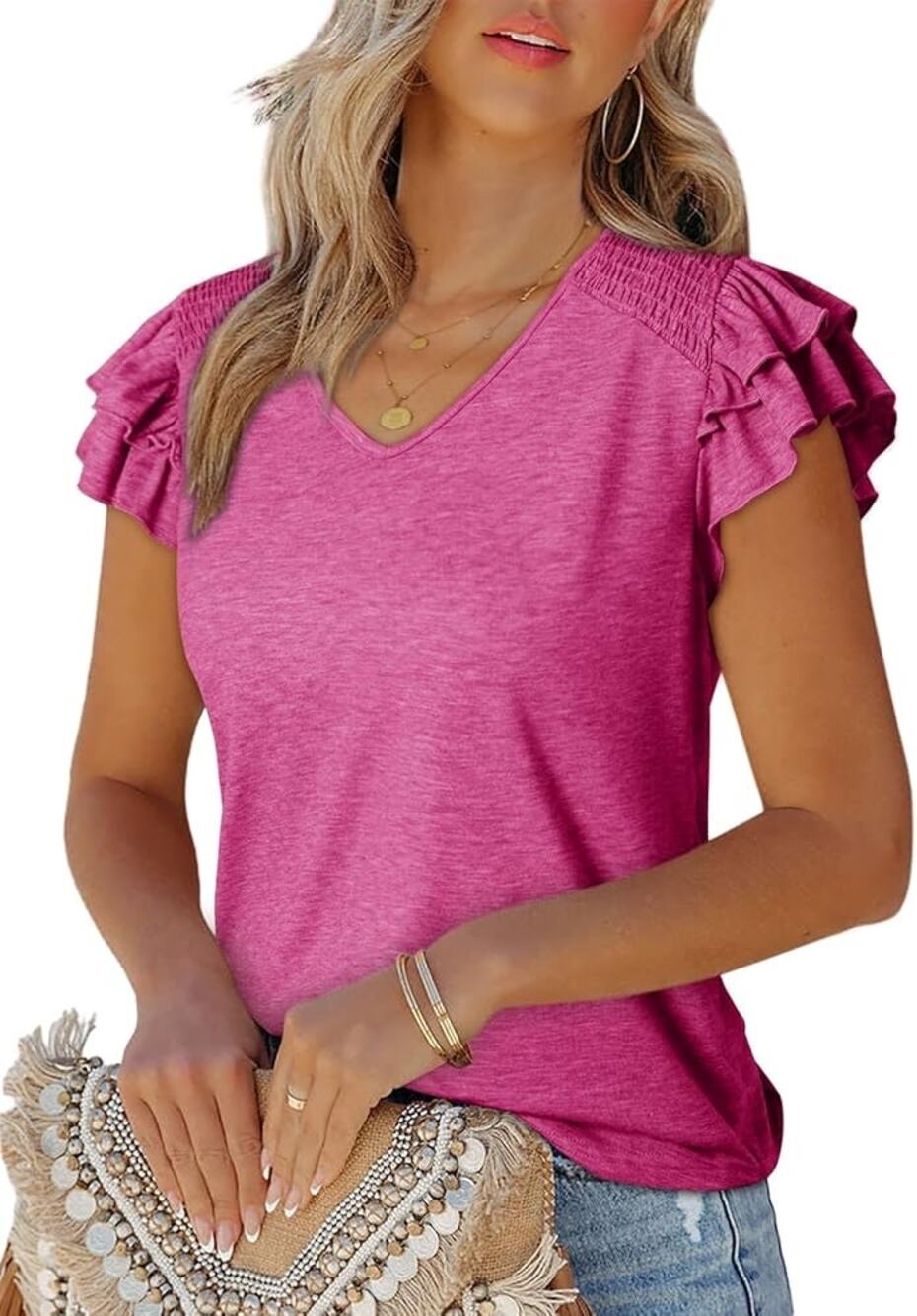 Dokotoo Women's Casual Ruffle Short Sleeve Tops Small